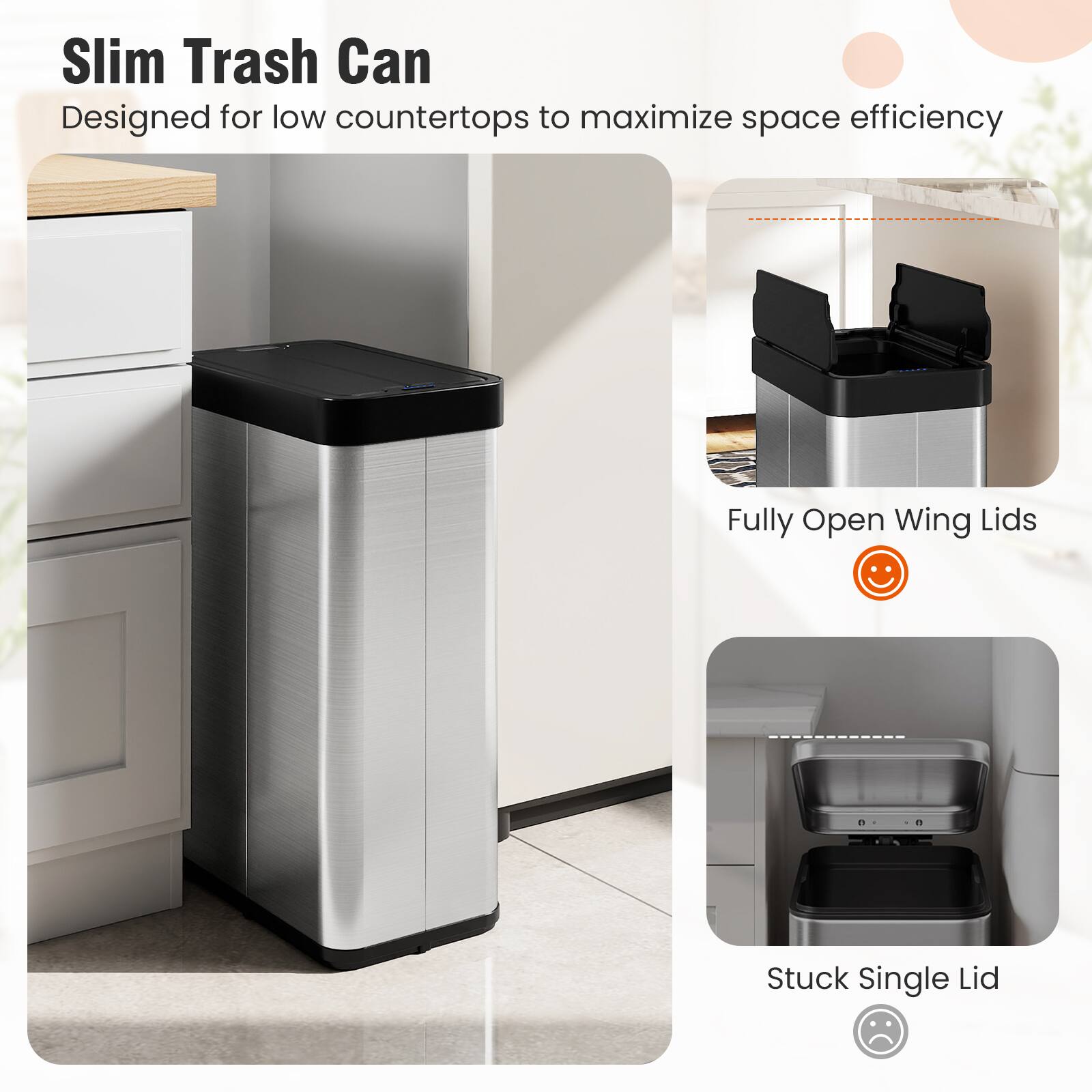 Gymax 16 Gallon Trash Can w/Wing Lids for Bedroom Bathroom Kitchen