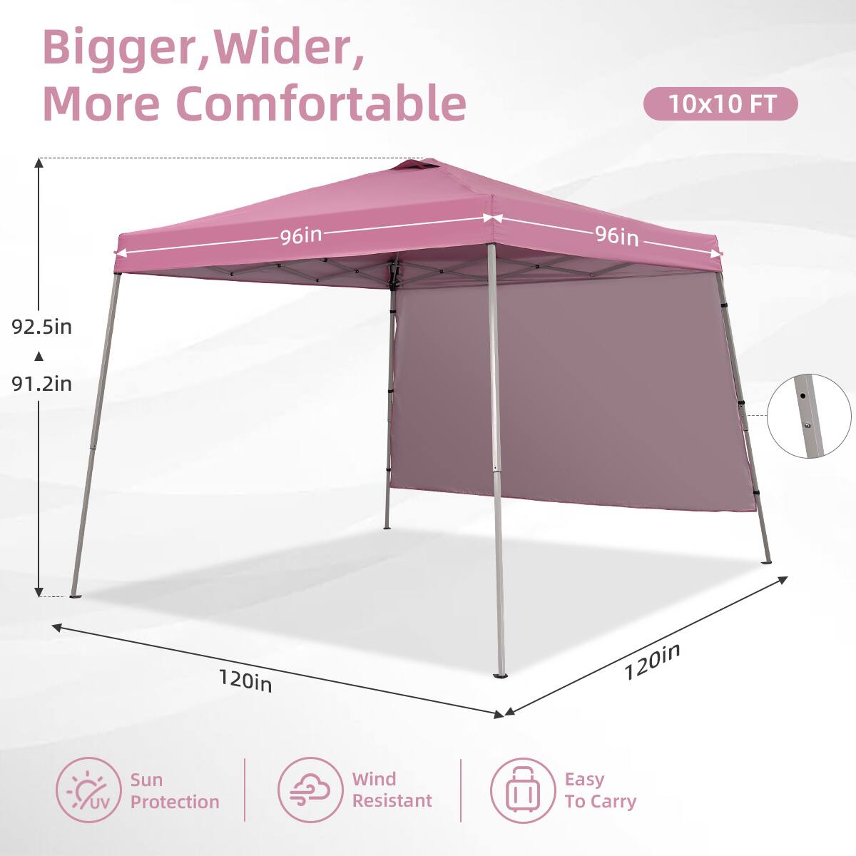 Bigger, Wider, More Comfortable 10x10 FT 96in 96in 92.5in 91.2in 120in 120in Sun UV Protection Wind Resistant Easy To Carry