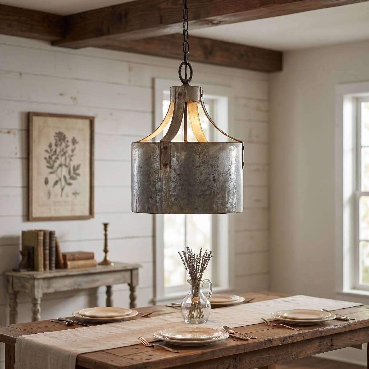 Alt View 2. Loheer - Loheer Antique Silver Iron Chandelier, Industrial Farmhouse Pendant Light with Adjustable Chain.