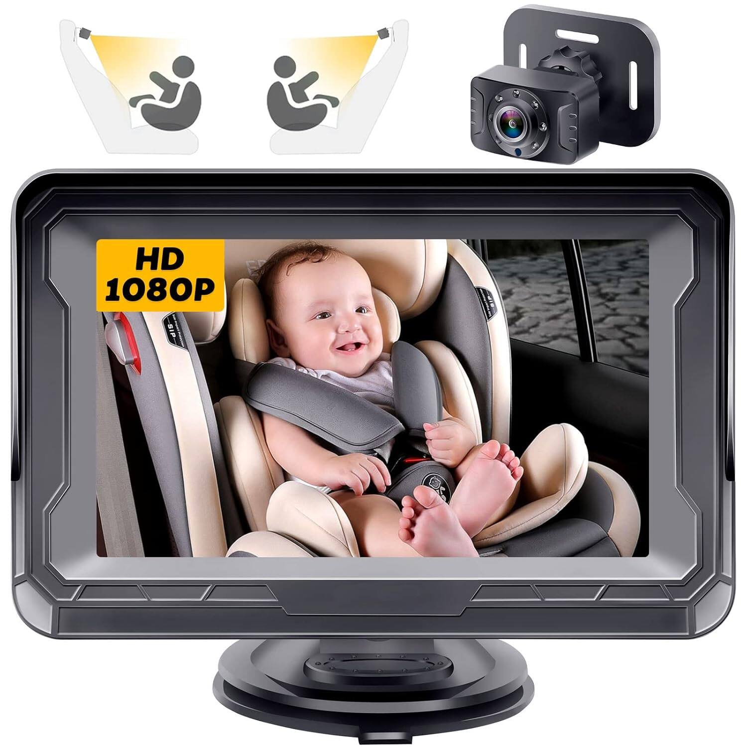 Front. PRIMEPLUS - Baby Car Camera with Auto Night Vision - 1080P HD Plug & Play Monitor, Automatic Light Adjustment, 4.3" IPS Display.
