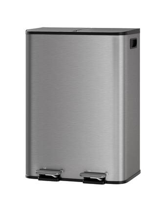 Front. Acekool - 2x10.6 Gal Dual Trash Can with Removable Buckets, Soft-Close Lid, Step-On Pedal Stainless Steel Bin, Silver - Silver.