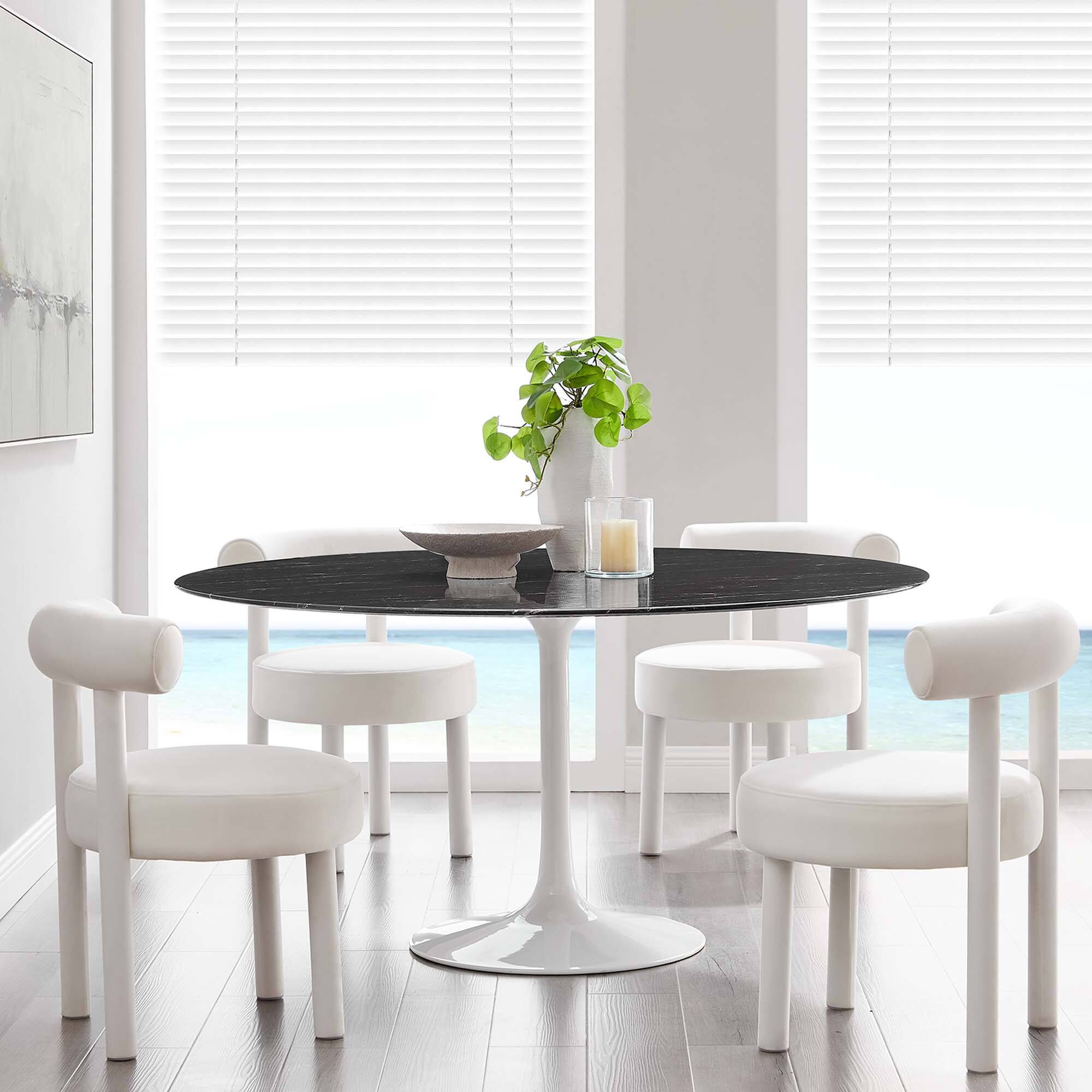 Alt View 5. Modway - Lippa 60" Round Faux Marble Dining Table by Modway - White Black.