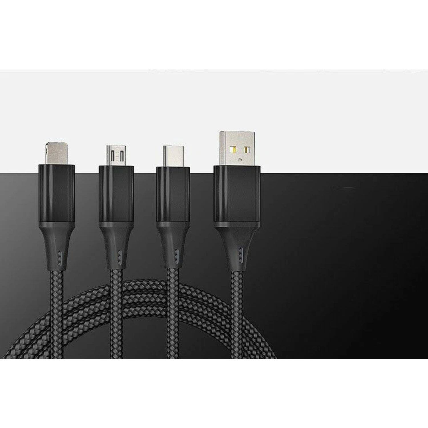 Angle. Home Collection - 3 in 1 USB Micro Type C Fast Charging Cable Cell Phone Tablet Tab Cord Charger in Black.