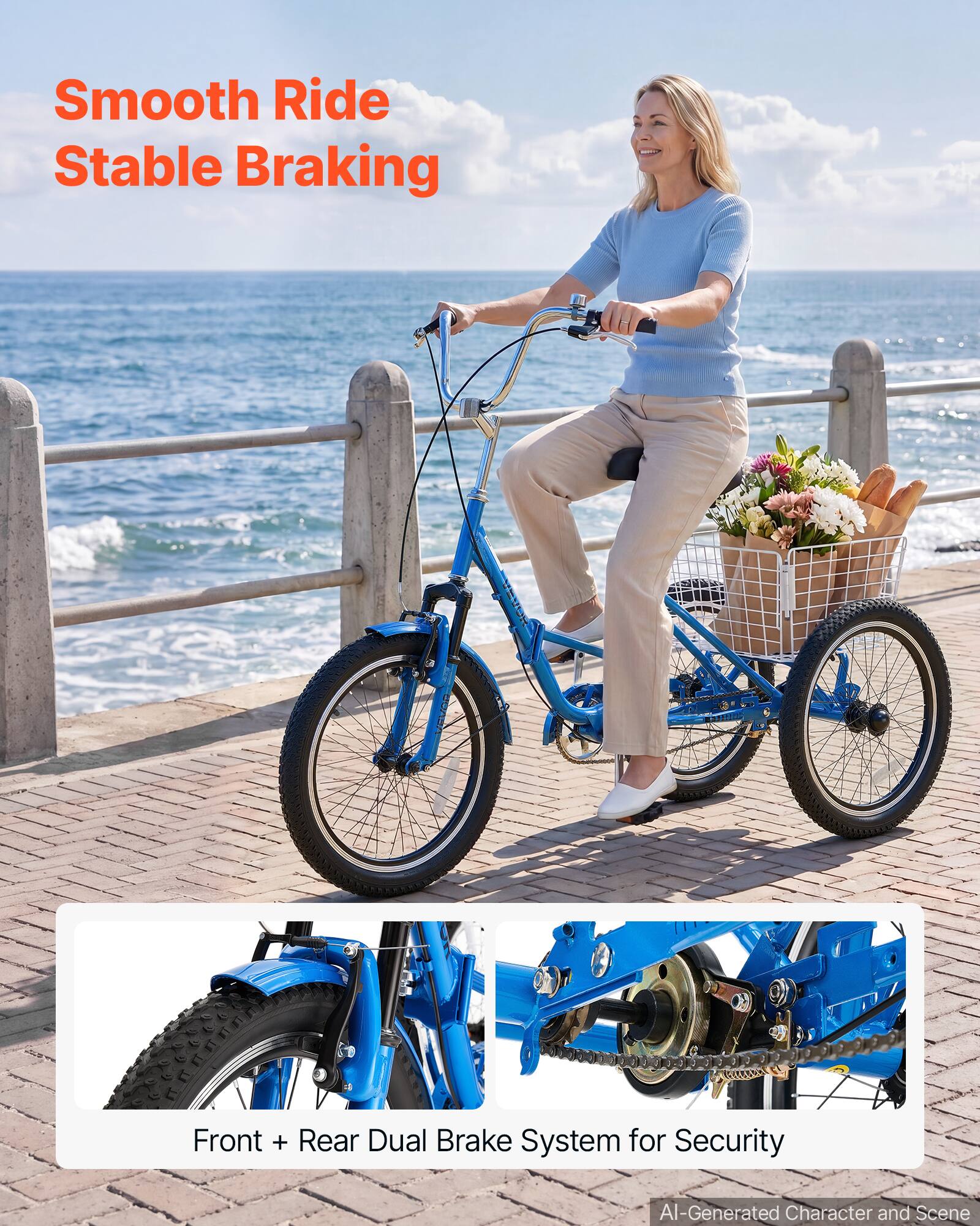 Smooth Ride Stable Braking  
Front + Rear Dual Brake System for Security  
AI-Generated Character and Scene