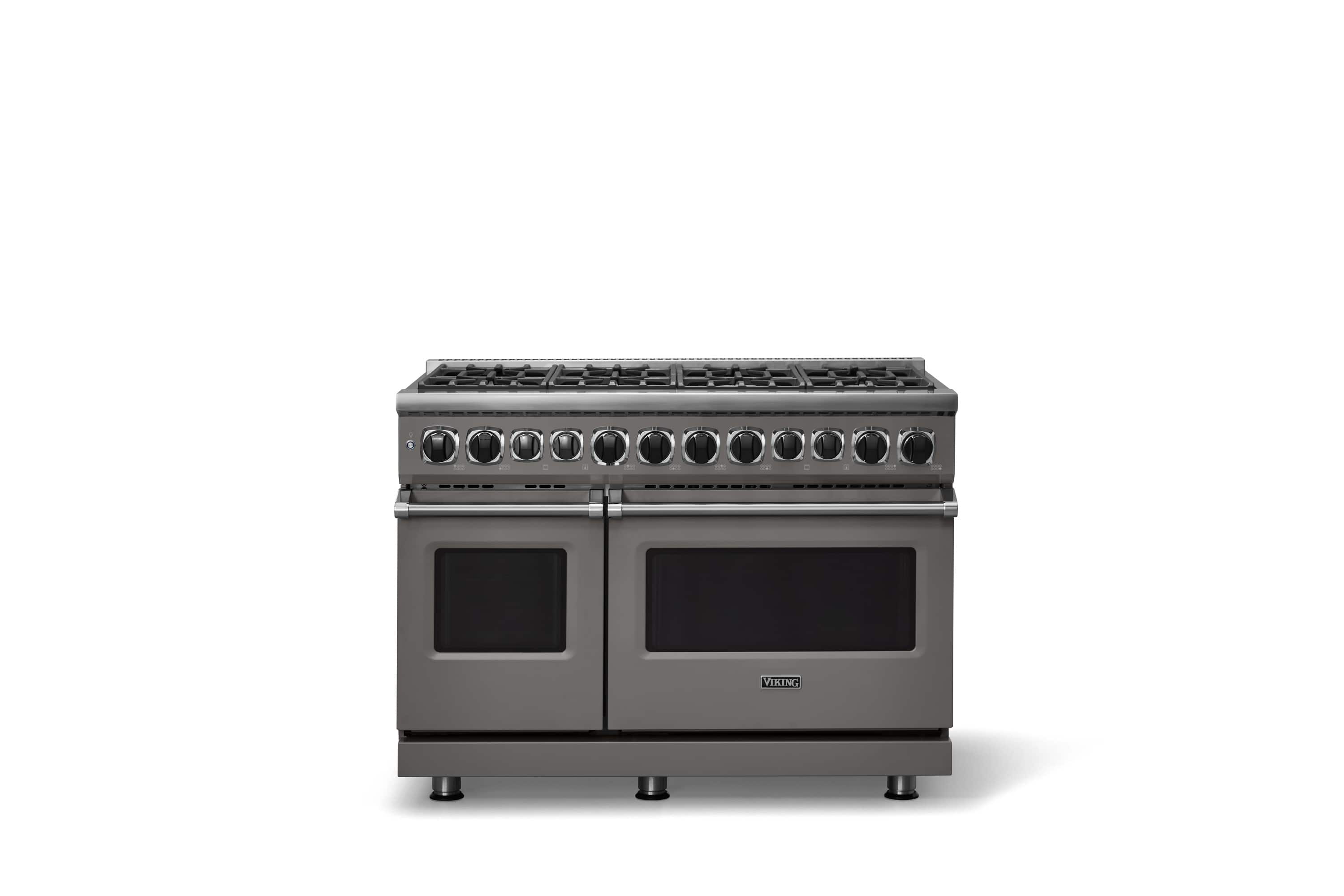 Front. Viking - 48 in. Wide 8 Burner 7-Series Dual Fuel Self-Clean Range  - Damascus Gray.