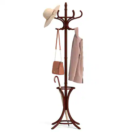 Front. Gymax - Gymax Coat Rack w/ Umbrella Holder 73'' Freestanding Coat Hanger Stand w/ 12 Hooks - as pic.