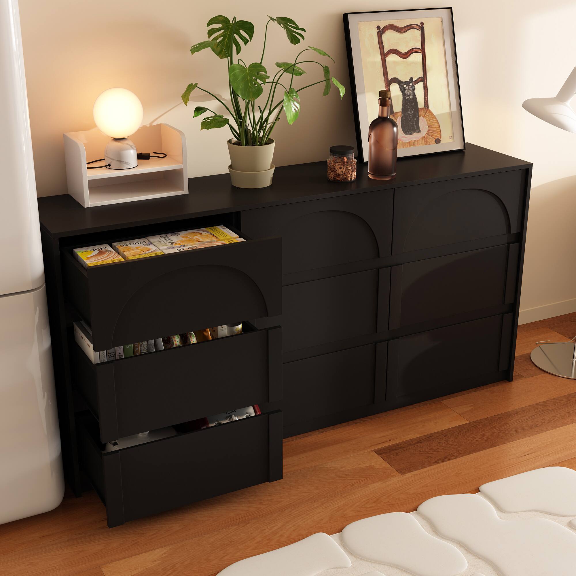 Alt View 8. Famapy - Famapy 9 - Drawer Dresser: Arched Detailing & Hidden Handles - Black.