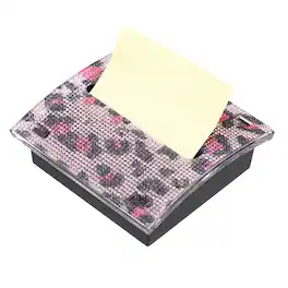 Unique Bargains - Rhinestone Sticky Note Dispenser Pad Holder 4x4 Inch Desk Organizer for Office Home - Pink Leopard