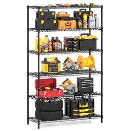 Gymax - 6-Tier Metal Storage Shelving Unit w/V-Shaped Wire Rack for Home Kitchen Garage - Black