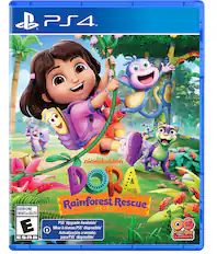 PS4. EVERYONE ENFANTS et ADULTES E ESRB nickelodeon DORA Rainforest Rescue PS5 Upgrade Available Mise niveau PSS disponible' Actualizacin a versin para PS5 disponible' OG Outright Games.
