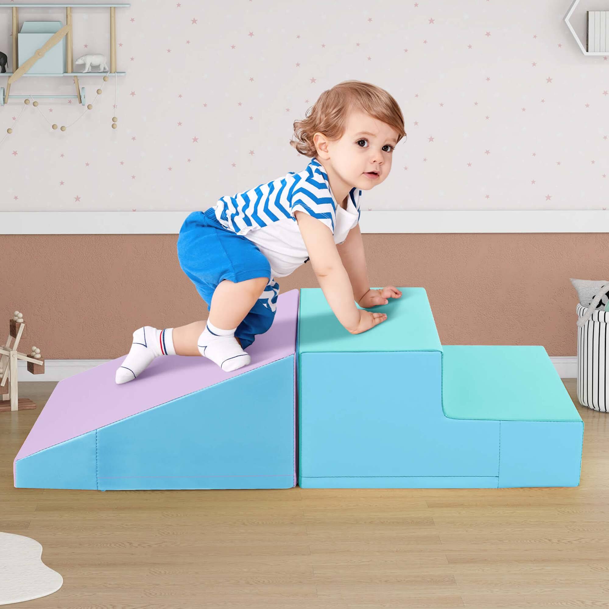 Alt View 3. Costway - Costway Step and Slide Climber for Infants and Toddlers Baby Soft Foam Structure Blocks - Blue.