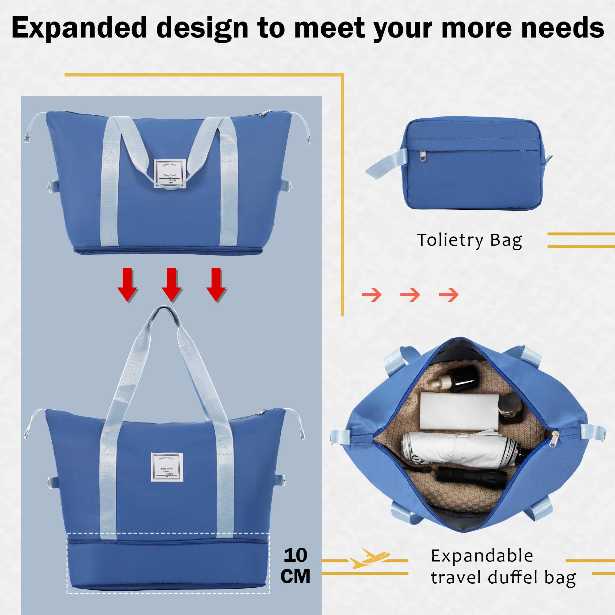 Expanded design to meet your more needs

Tolietry Bag

Expandable travel duffel bag

10 CM