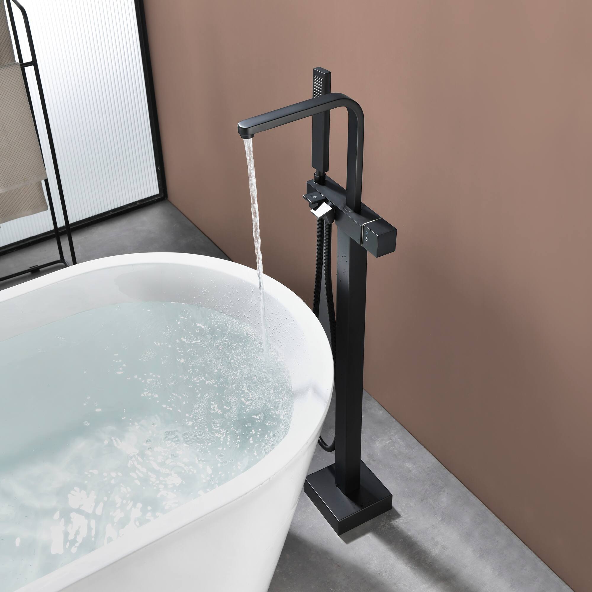 Alt View 2. Boyel Living - Matte Black Bathtub Faucet Solid Brass Single Handle 360° Swivel Handheld Spray - Matte Black.