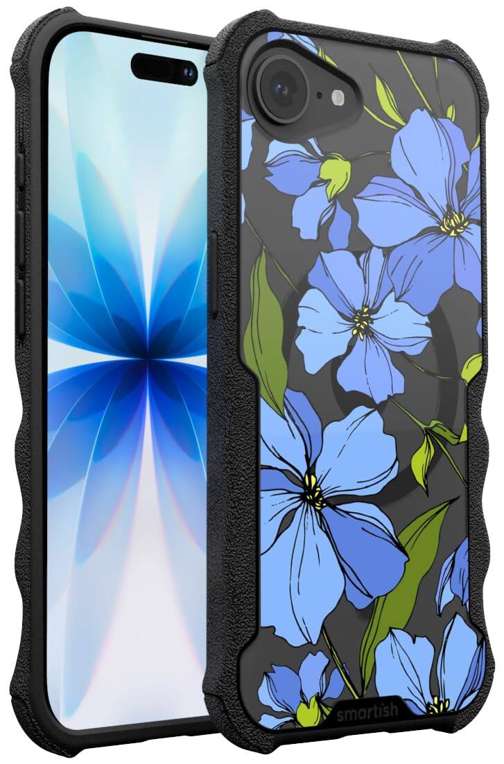 Smartish - iPhone 17e/16eMagSafe Case - Gripzilla - Heavy Duty Armor Cover - Blue Blossoms