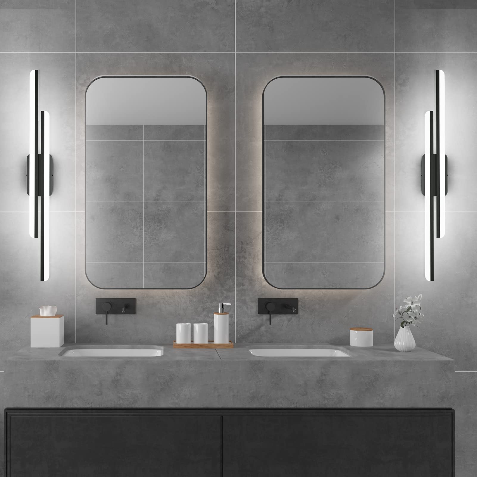 Left. HM 1810 - Led Vanity Light w Frosted Aluminum Modern Bathroom Fixtures Over Long Mirror Bath Lighting k - Gold 32 inch.