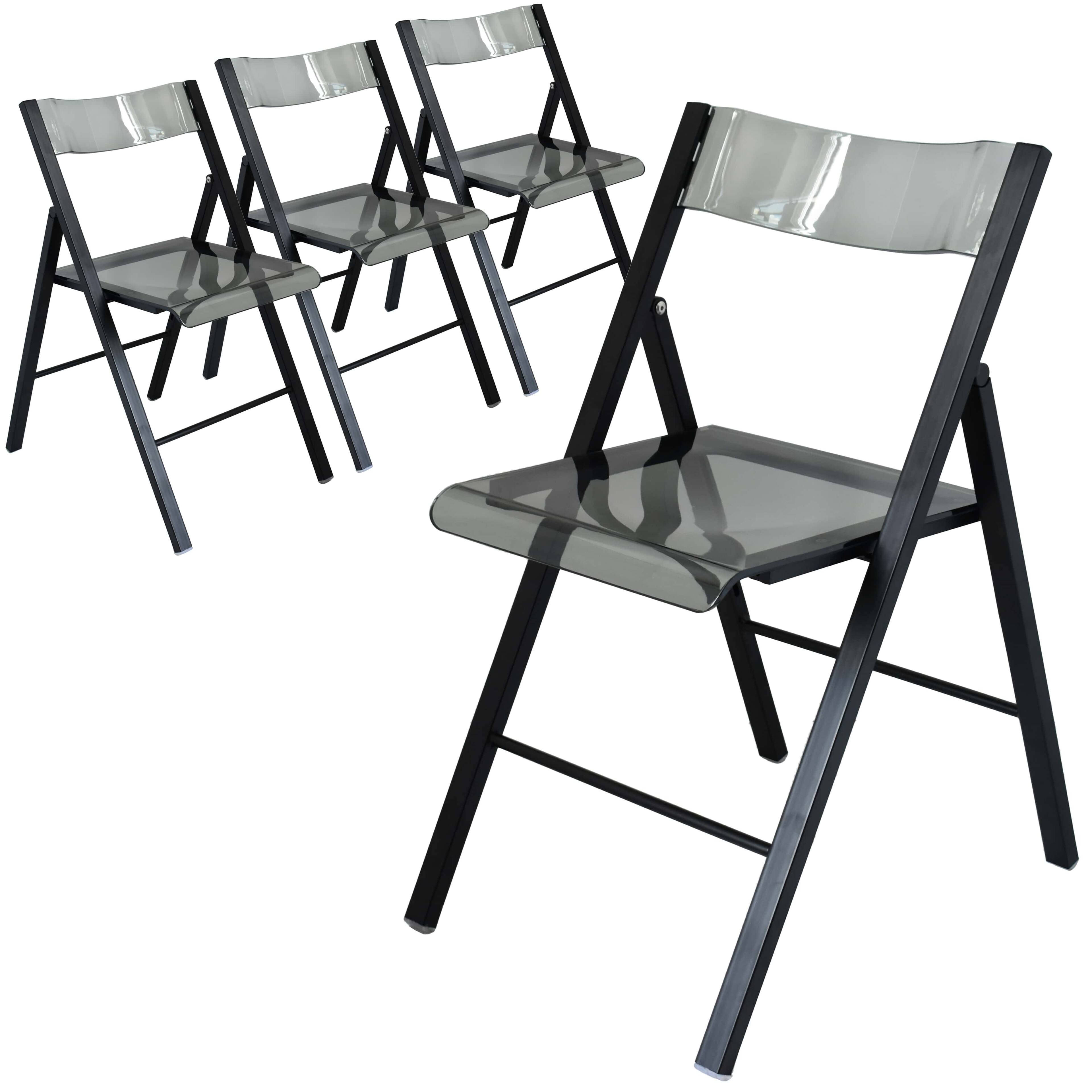 Front. LeisureMod - Menno Solid Black Folding Acrylic Dining Chair - UV Resistant & Portable - Set of 4.