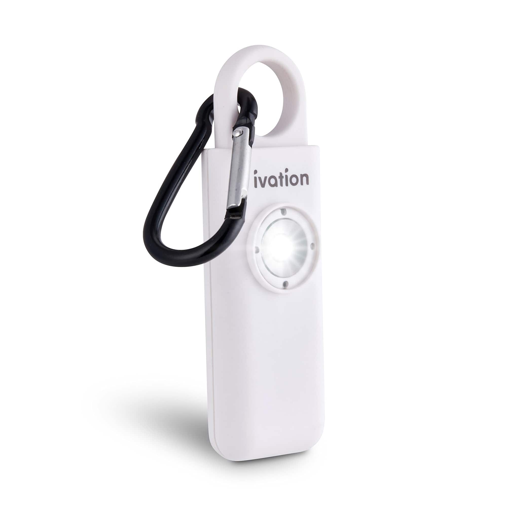 Ivation - Personal SOS Keychain Alarm, 125 dB Rechargeable Personal Alarm W/LED Strobe Light - White