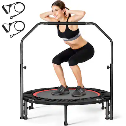 Front. Sugift - 40" Multi-Function Fitness Trampoline with Adjustable Handlebar and Resistance Bands for Home Workouts.