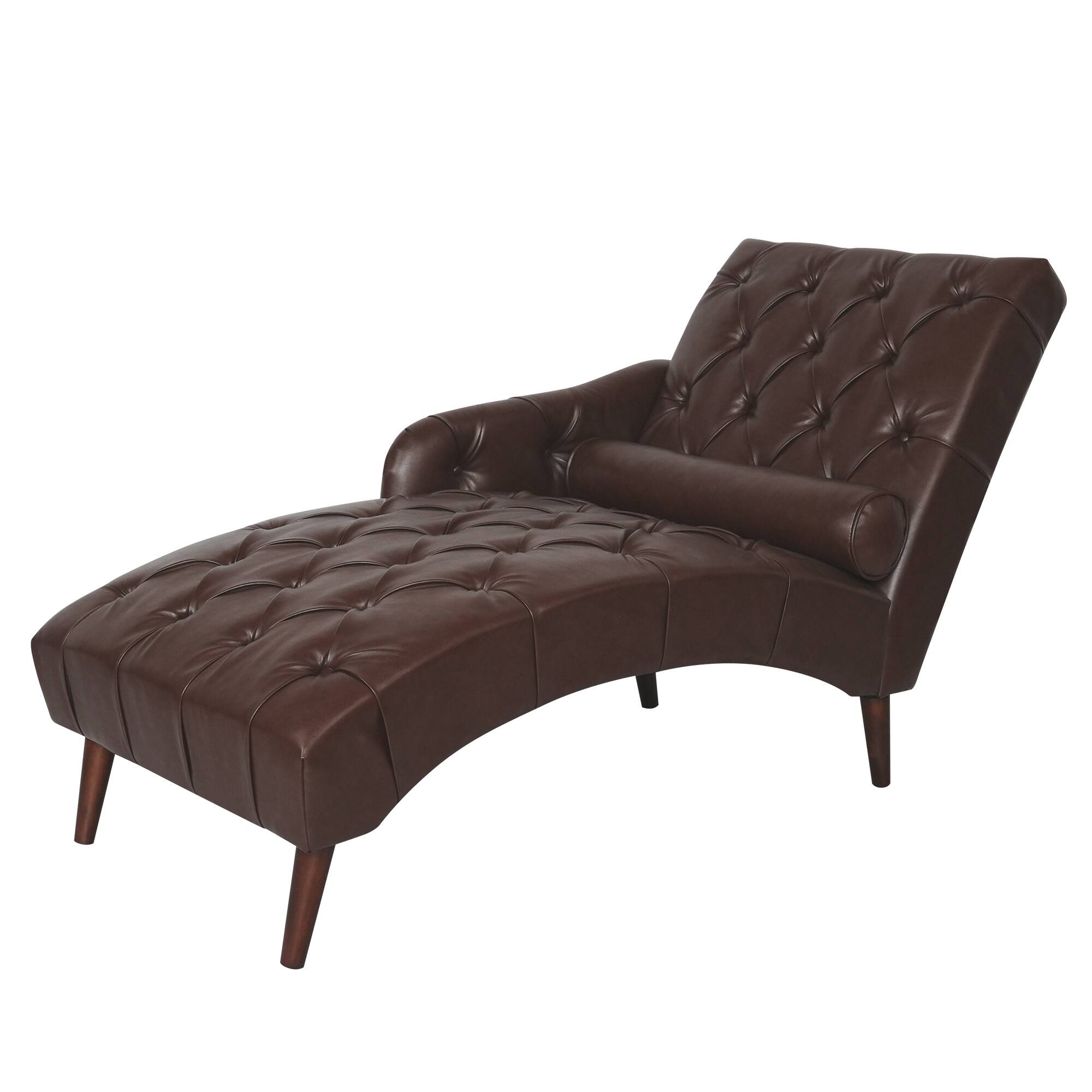 Alt View 1. Boyel Living - Mid-Century Modern Faux Leather Tufted Chaise Lounge with Pillow - Brown.