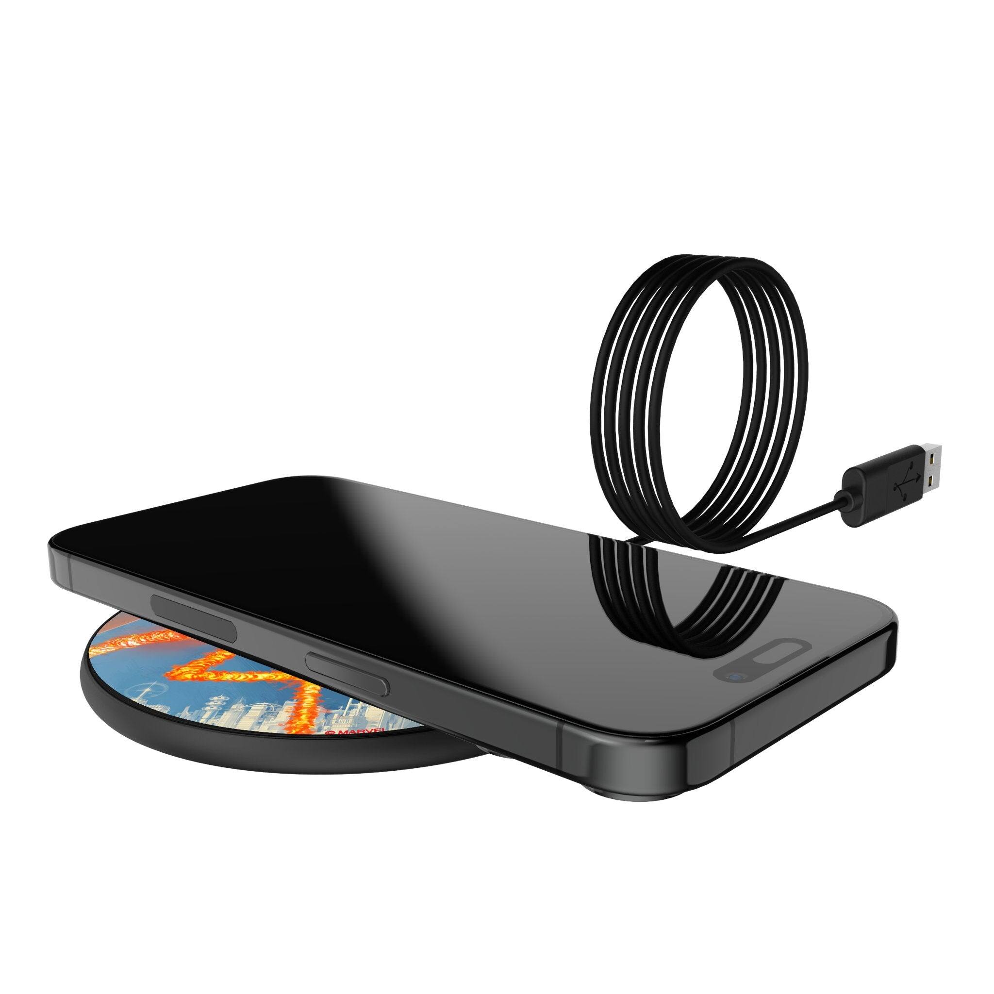 Alt View 1. Keyscaper - Marvel Cover Art 15-Watt Wireless Charger - Human Torch.