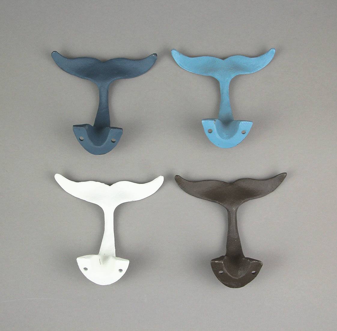 Alt View 7. Zeckos - Colorful Cast Iron Whale Tail Wall Hooks Set of 4 Nautical Décor - Multicolored.