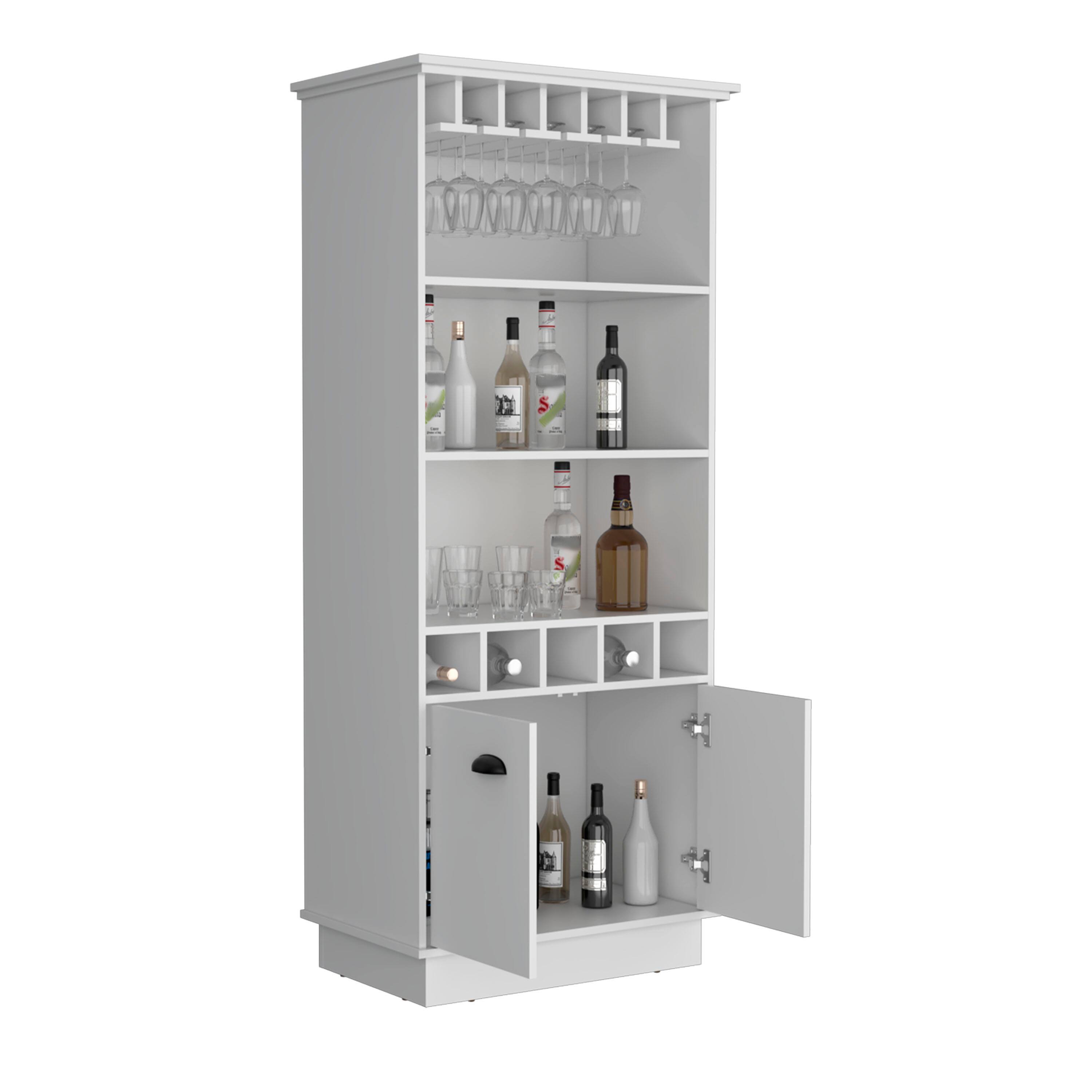 Alt View 2. TuHome - Dundee 70-Inch High 10-Glass Bar Cabinet with Five Cubbies, Three Open Shelves and Cabinet for Bar Room or Living Room - White.