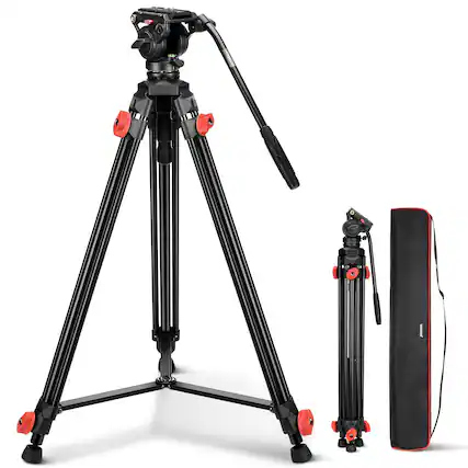 Front. Neewer - Compact Fluid Head Video Tripod - Aluminum Stand for DSLR & Camcorder, 13.2lb Load.