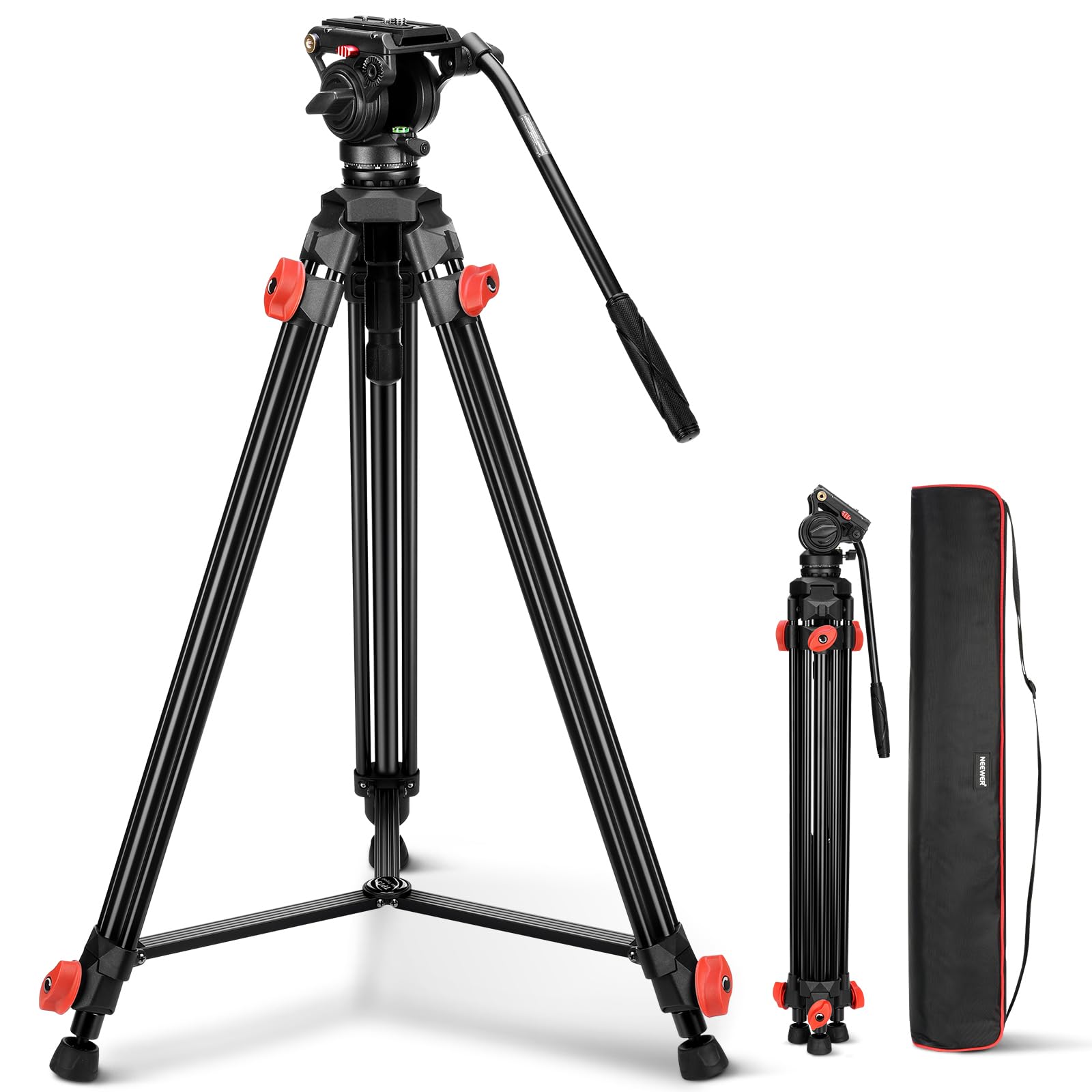 Front. Neewer - Compact Fluid Head Video Tripod - Aluminum Stand for DSLR & Camcorder, 13.2lb Load.