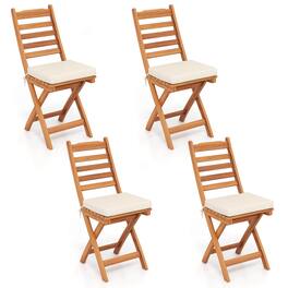 Costway - Folding Patio Chairs Set of 4 with Slatted Backrests and Soft Seat Cushions - Natural