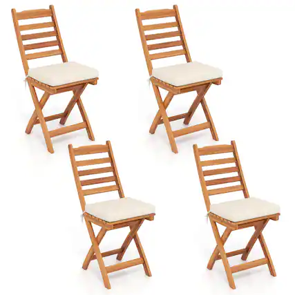 Front. Costway - Costway Folding Patio Chairs Set of 4 with Slatted Backrests and Soft Seat Cushions - Natural.