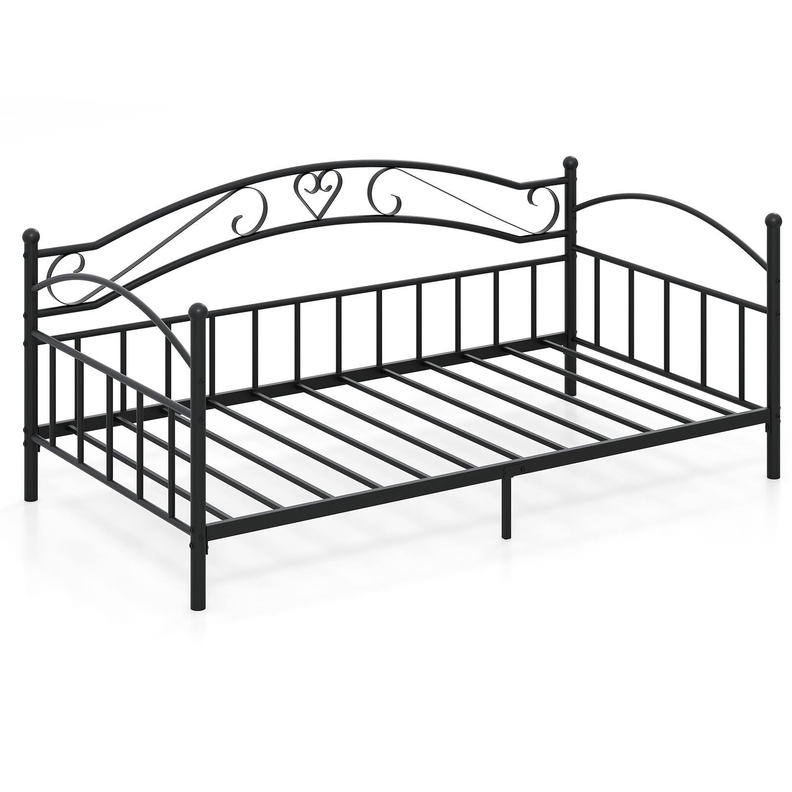 Alt View 1. Gymax - Gymax Twin Size Metal Daybed Frame w/ Headboard Heavy-Duty Metal Slats Support - Black.