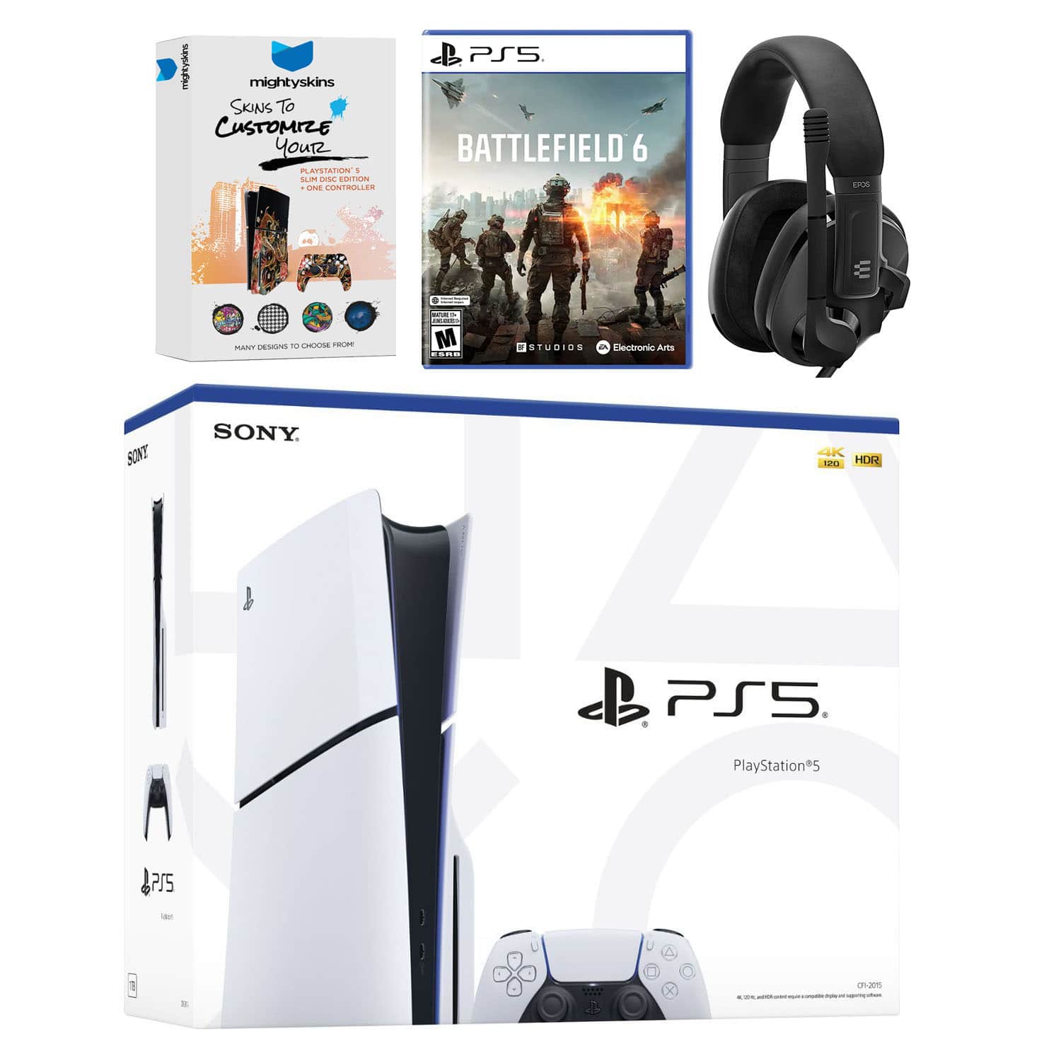 PlayStation 5 Slim Disc Bundle with Battlefield 6, EPOS Headset and MightySkins Code - PlayStation 5