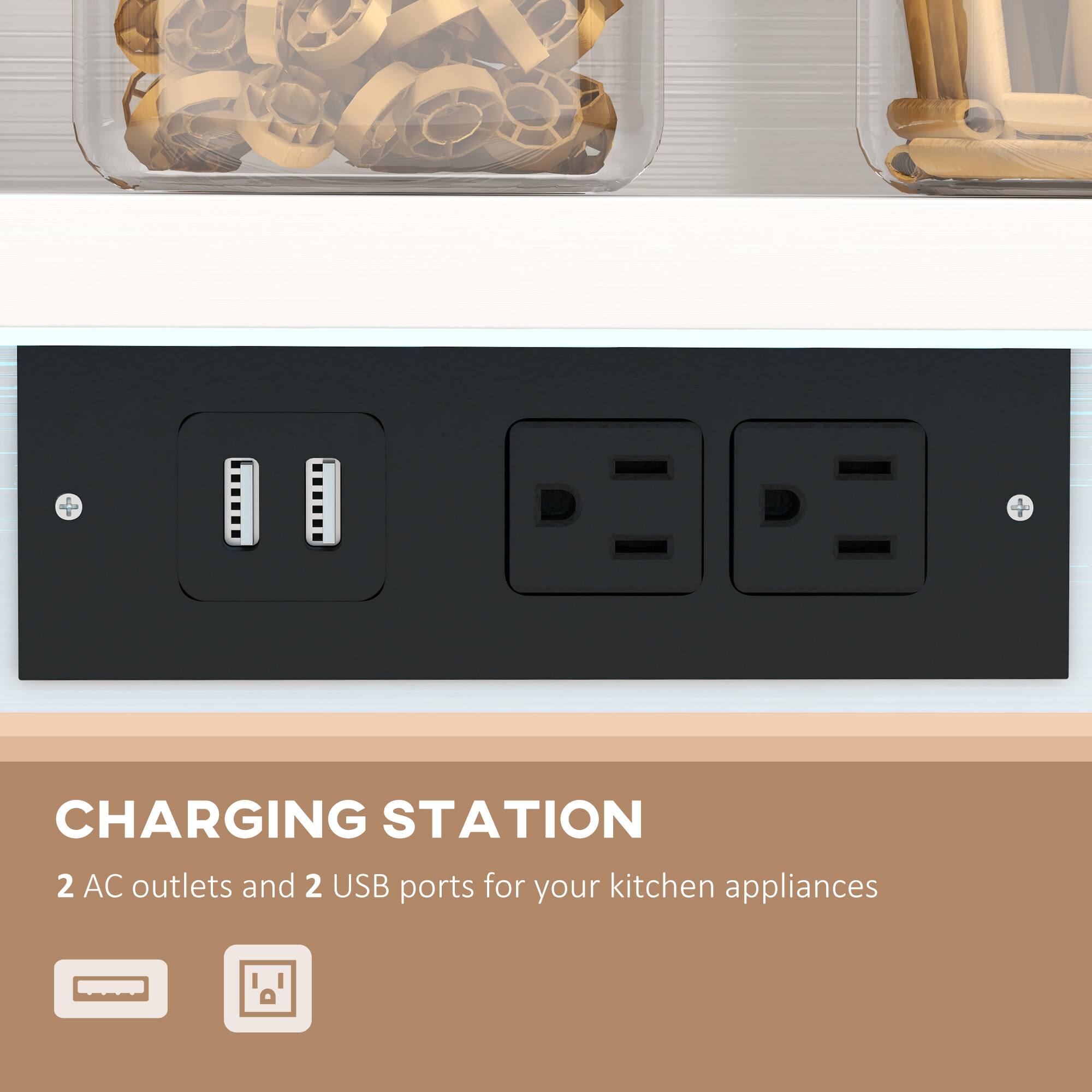 CHARGING STATION  
2 AC outlets and 2 USB ports for your kitchen appliances