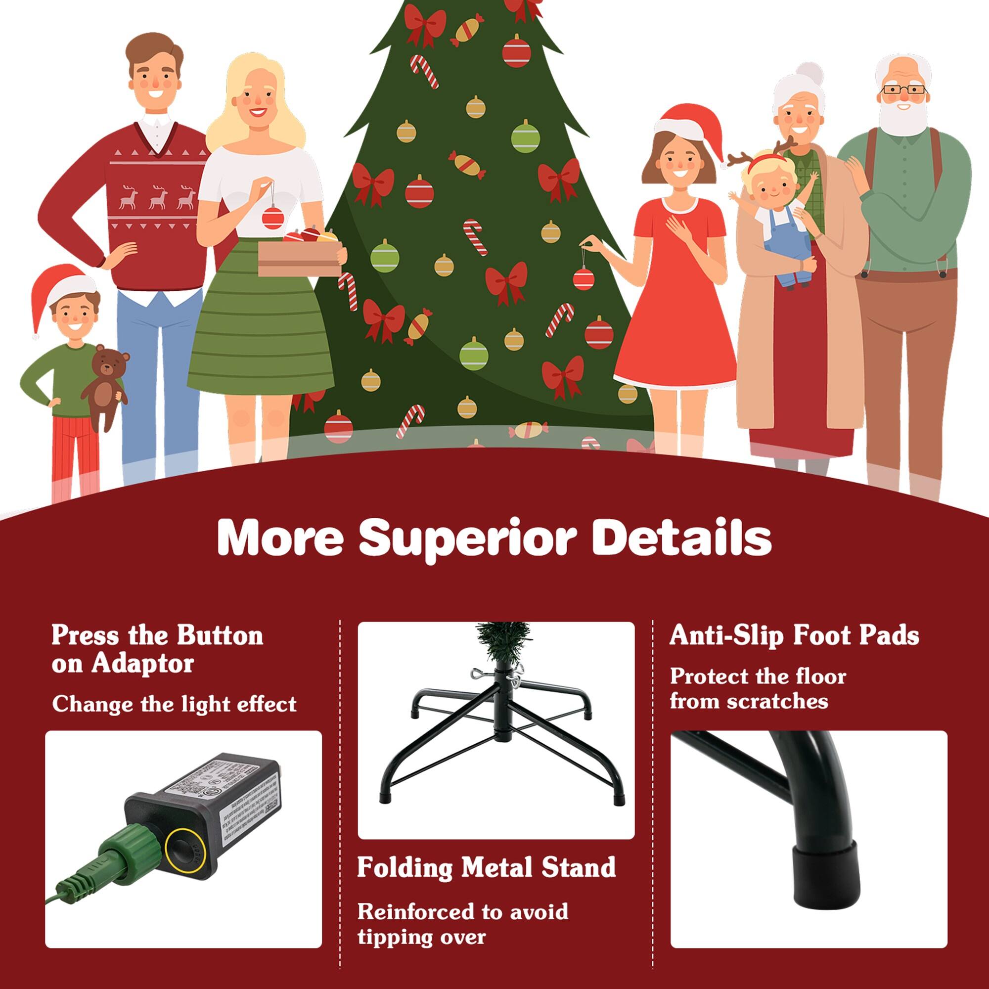 More Superior Details:

1. Press the button on the adaptor to change the light effect.
2. Anti-Slip Foot Pads protect the floor from scratches.
3. Folding Metal Stand reinforced to avoid tipping over.