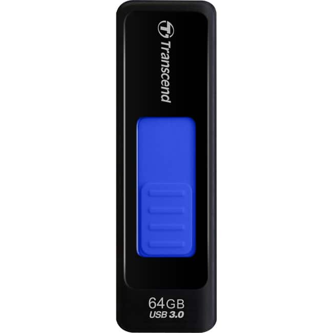 Transcend - 64GB JetFlash 760 USB 3.0 Flash Drive - 64 GB - USB 3.0 - 80 MB/s Read Speed - 68 MB/s Write Speed - Black - Black,Blue