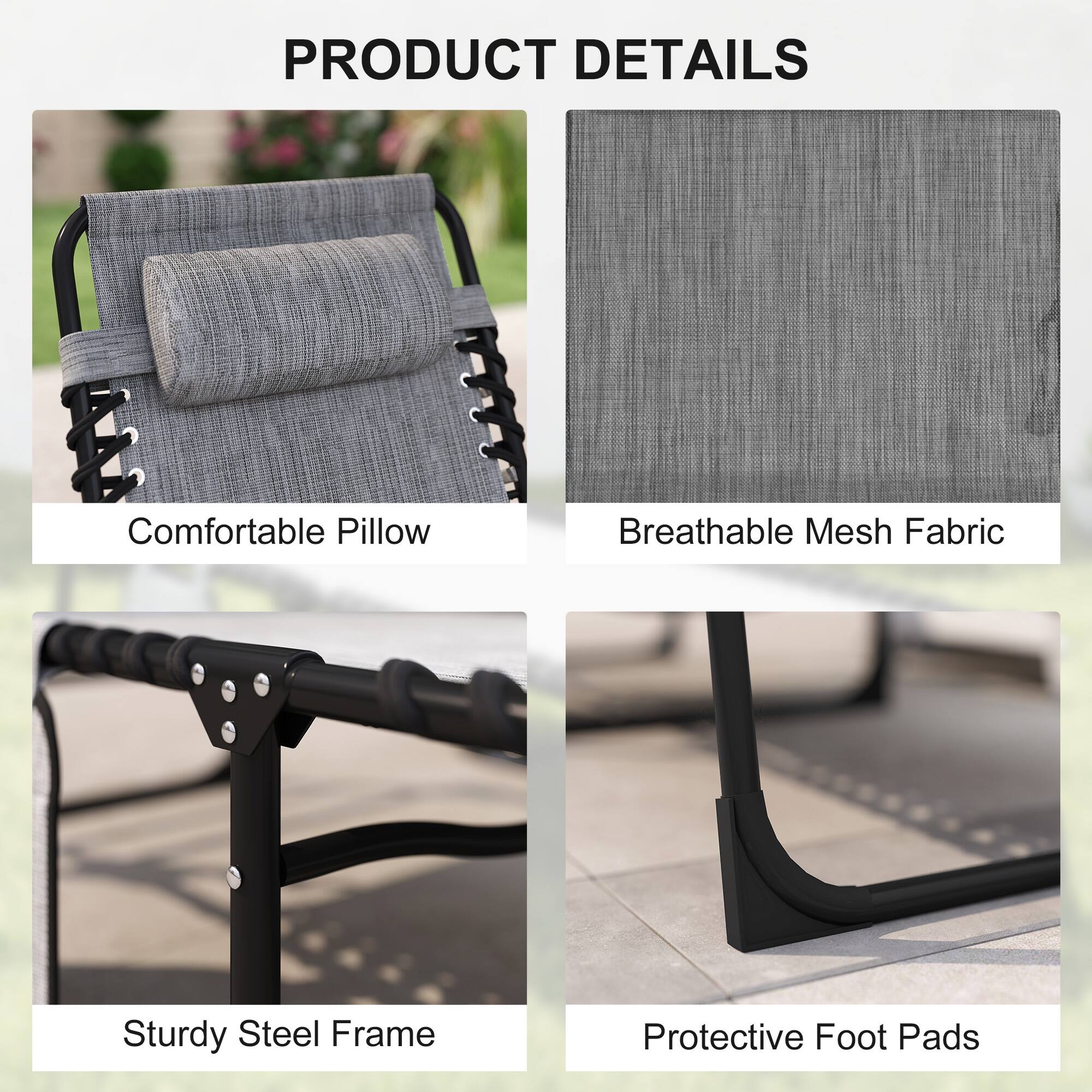 PRODUCT DETAILS

- Comfortable Pillow
- Breathable Mesh Fabric
- Sturdy Steel Frame
- Protective Foot Pads