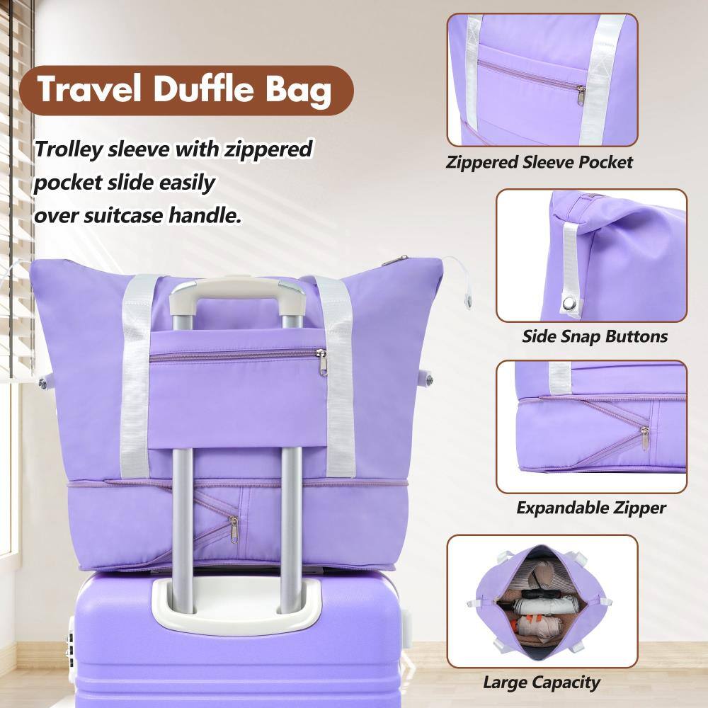 Travel Duffle Bag

- Trolley sleeve with zippered pocket slide easily over suitcase handle.
- Zippered Sleeve Pocket
- Side Snap Buttons
- Expandable Zipper
- Large Capacity