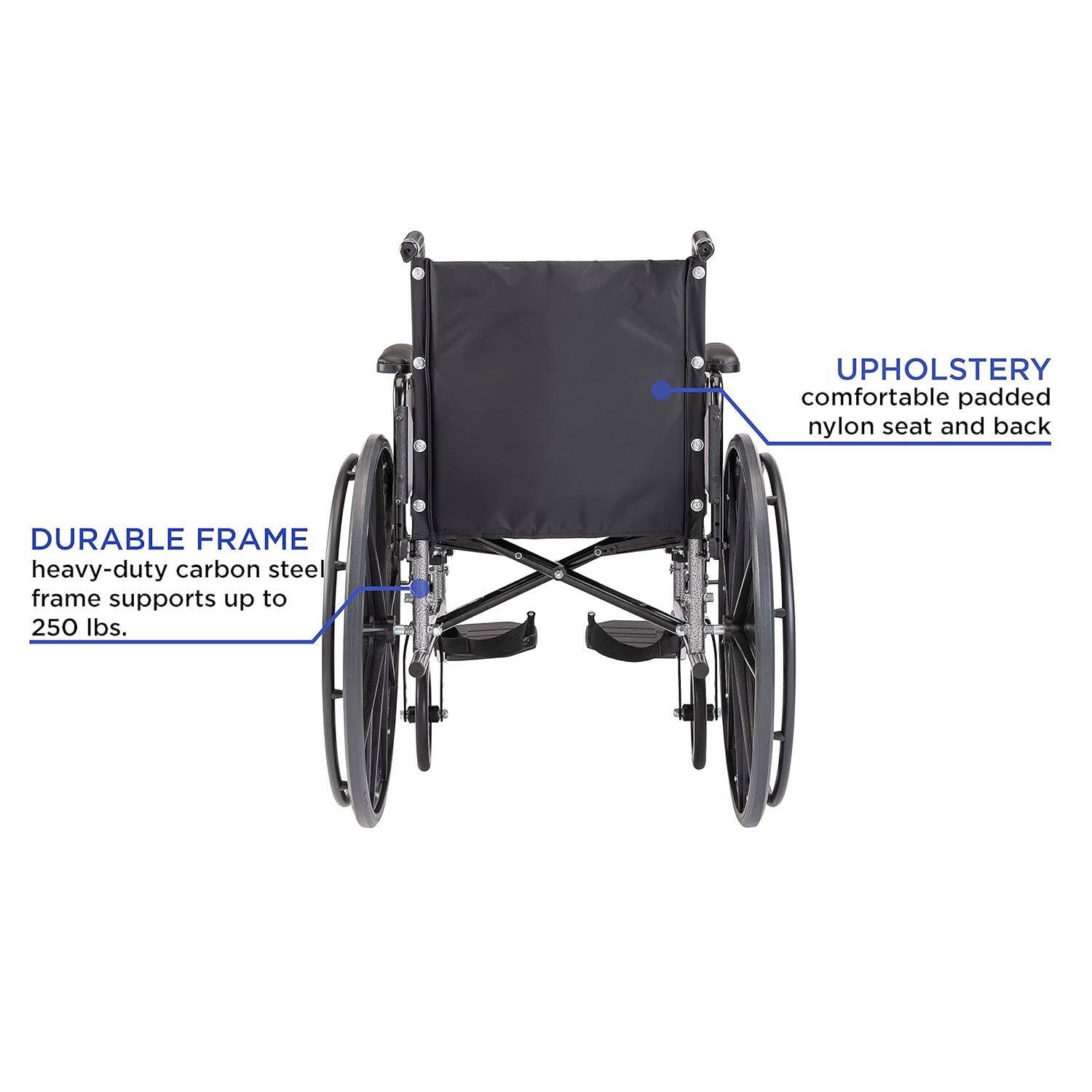 UPHOLSTERY: comfortable padded nylon seat and back  
DURABLE FRAME: heavy-duty carbon steel frame supports up to 250 lbs.