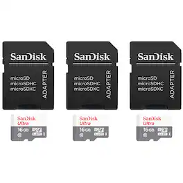 3 Units SanDisk 16GB Ultra UHS-I microSDHC Memory Card with SD Adapter