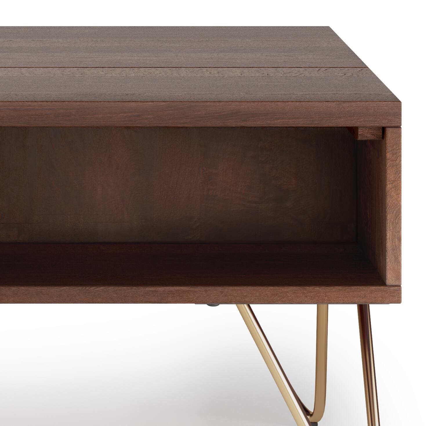 Alt View 13. Simpli Home - Hunter Small Lift Top Coffee Table - Umber Brown and Gold.