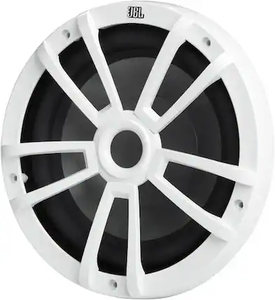 Front. JBL - JBL MARINE STAGE10 10" (250mm) marine audio multi-element subwoofer 200W – WHITE - Black.