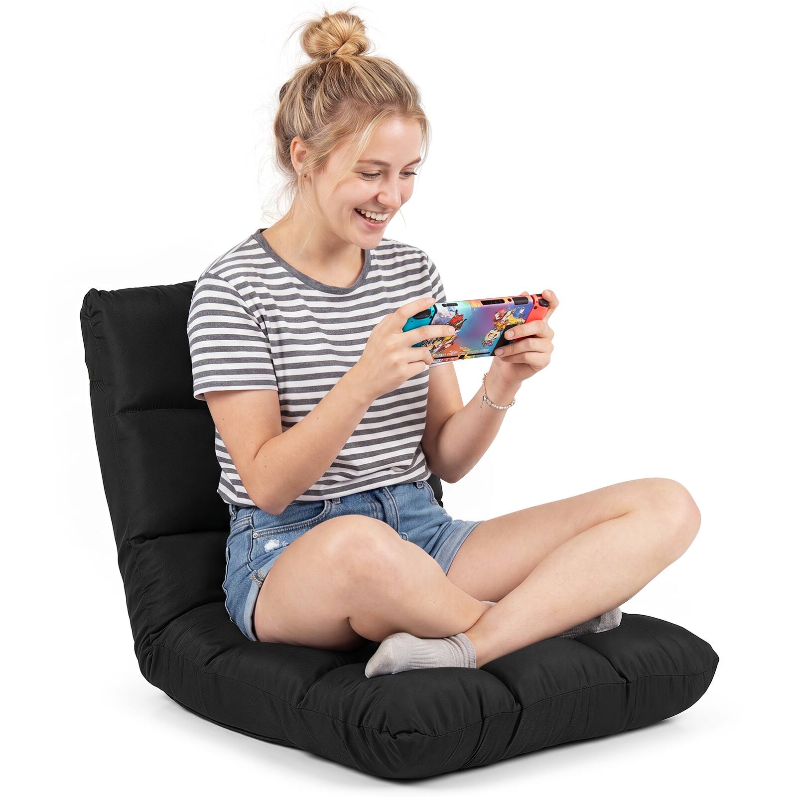 Alt View 9. Costway - Costway Adjustable 14-Position Floor Chair Folding Lazy Sofa Lounge Chair Black - Black.