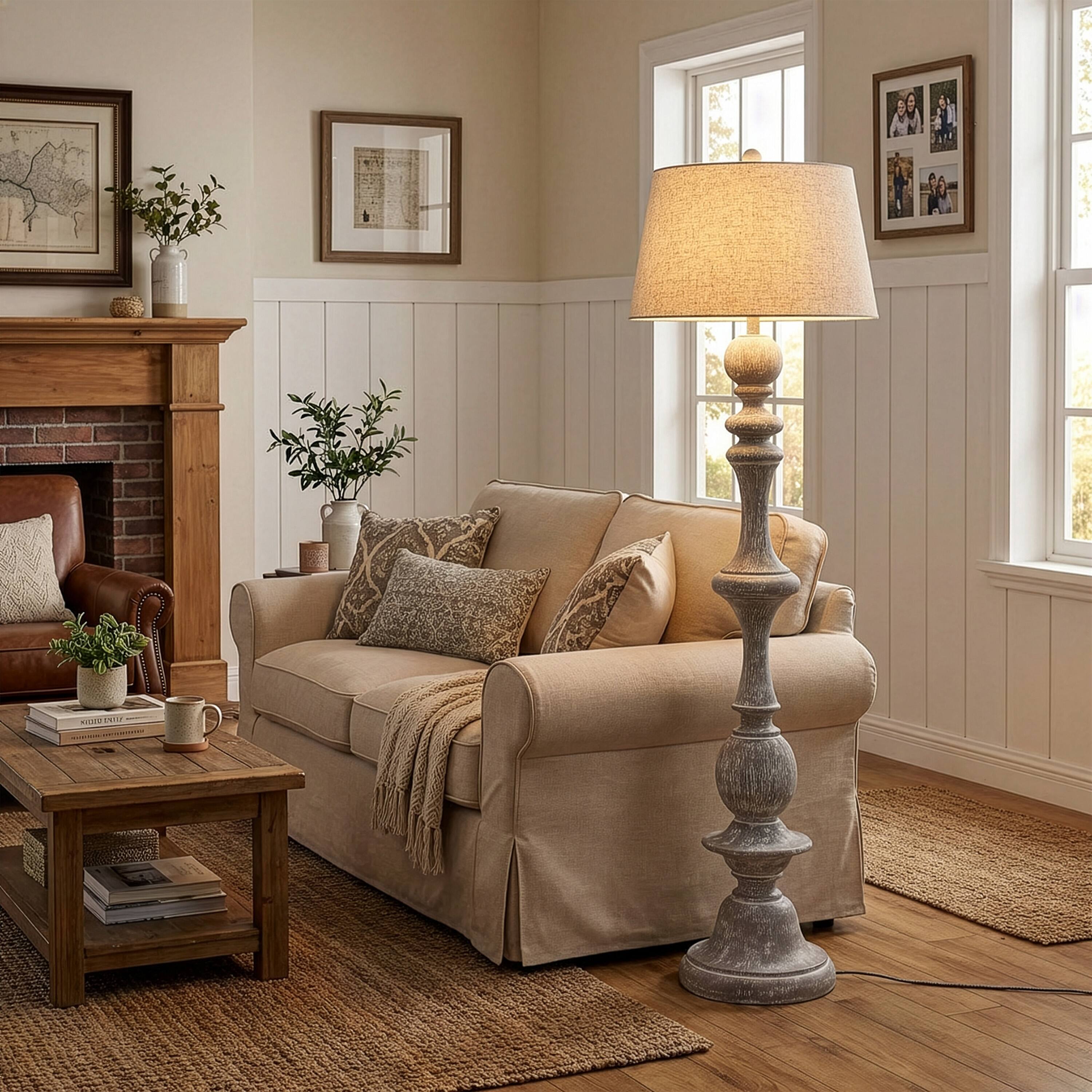 Alt View 7. Jonathan Y - Taylor 67" Rustic Farmhouse Spindled Resin LED Floor Lamp, Gray Wash - Gray Wash.