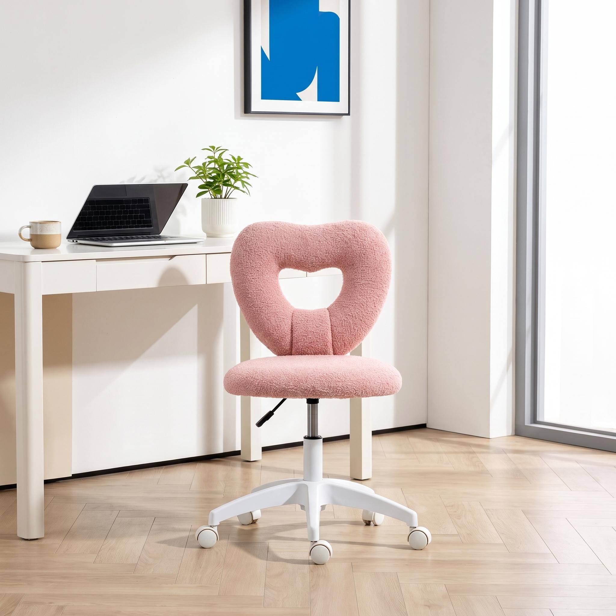 Alt View 7. Forest'nSky - Pink Cute Rotating Office Chair,Heart-Shaped Backrest Swivel Chair - Pink.