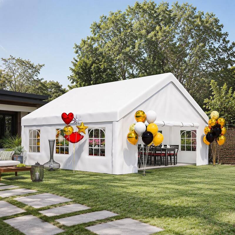 Left. RYHNUYNE - 20x20 FT Party Tent Removable Sidewalls 2 Bags Waterproof UV Canopy Weddings BBQs - White.