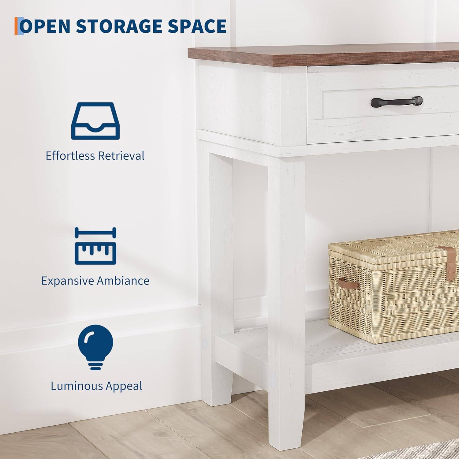 OPEN STORAGE SPACE

- Effortless Retrieval
- Expansive Ambiance
- Luminous Appeal