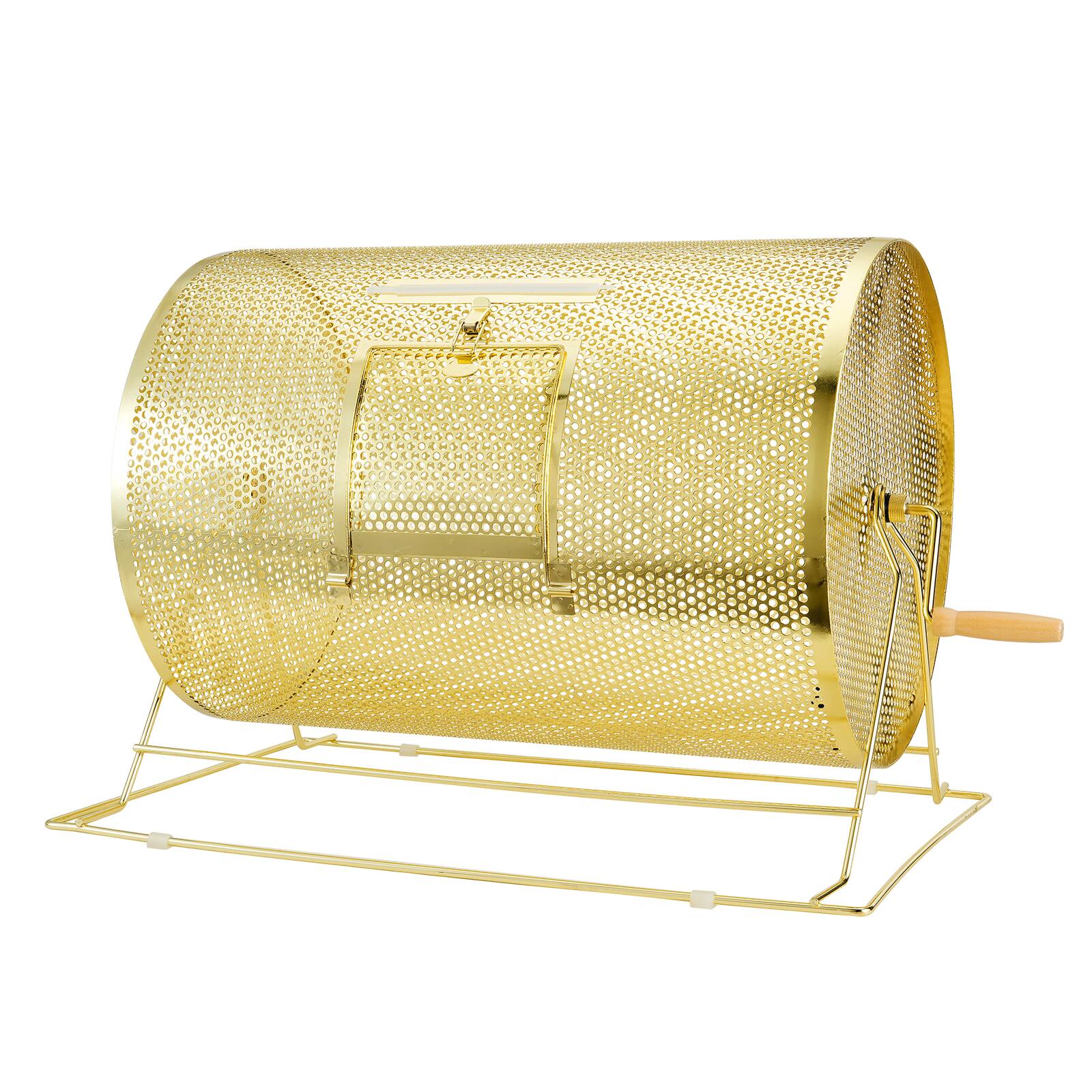 Alt View 5. VEVOR - Raffle Drum,Holds 10000 Tickets or 300 Ping Pong Balls, Metal Lottery Spinning Drawing with Wooden Turning Handle - Gold.