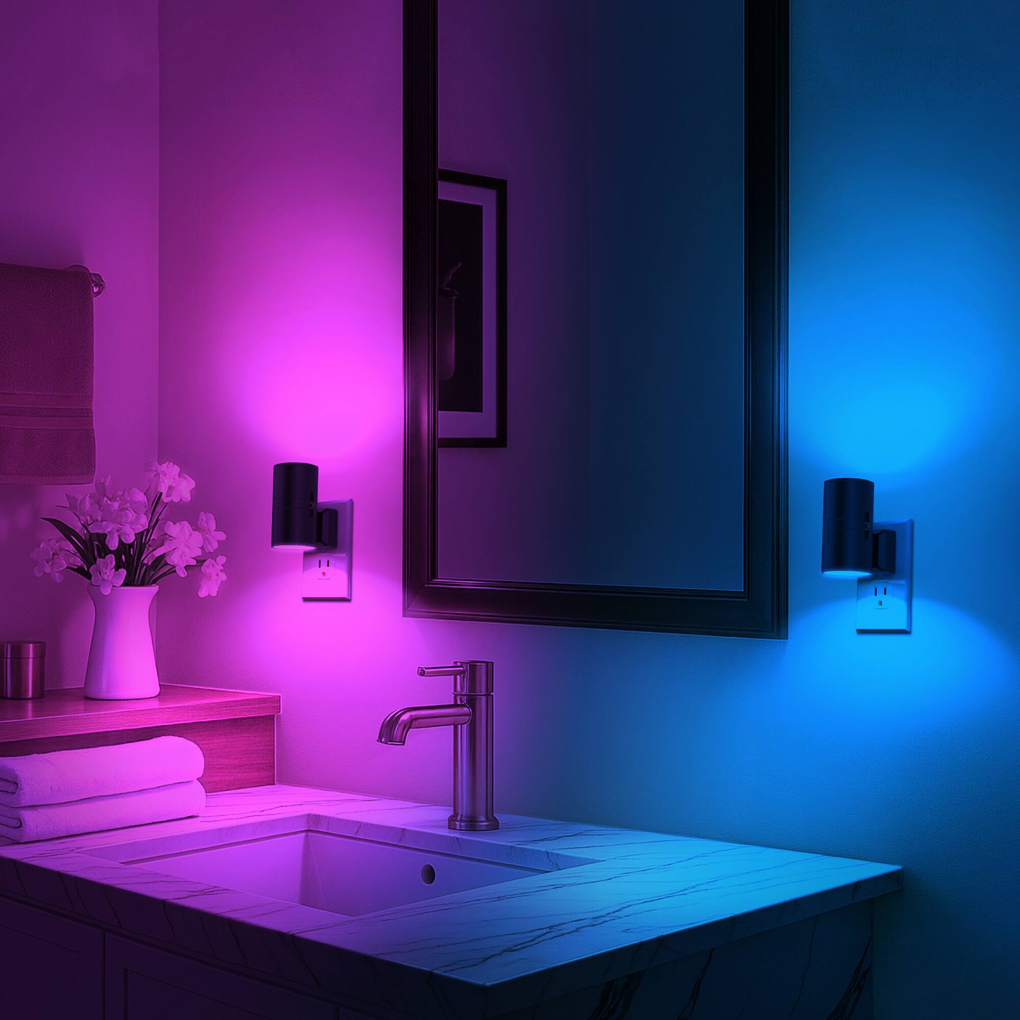 Back. Jandcase - JANDCASE 2-Pack 1W Plug-in Night Light, RGB Color Changing,  Slide Color Selector, Dusk-to-Dawn Sensor - Black.