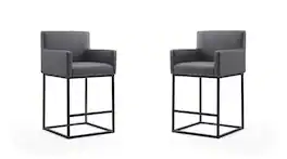 Manhattan Comfort - Ambassador Mid-Century Modern Metal Upholstered Counter Stool - Set of 2 - Gray