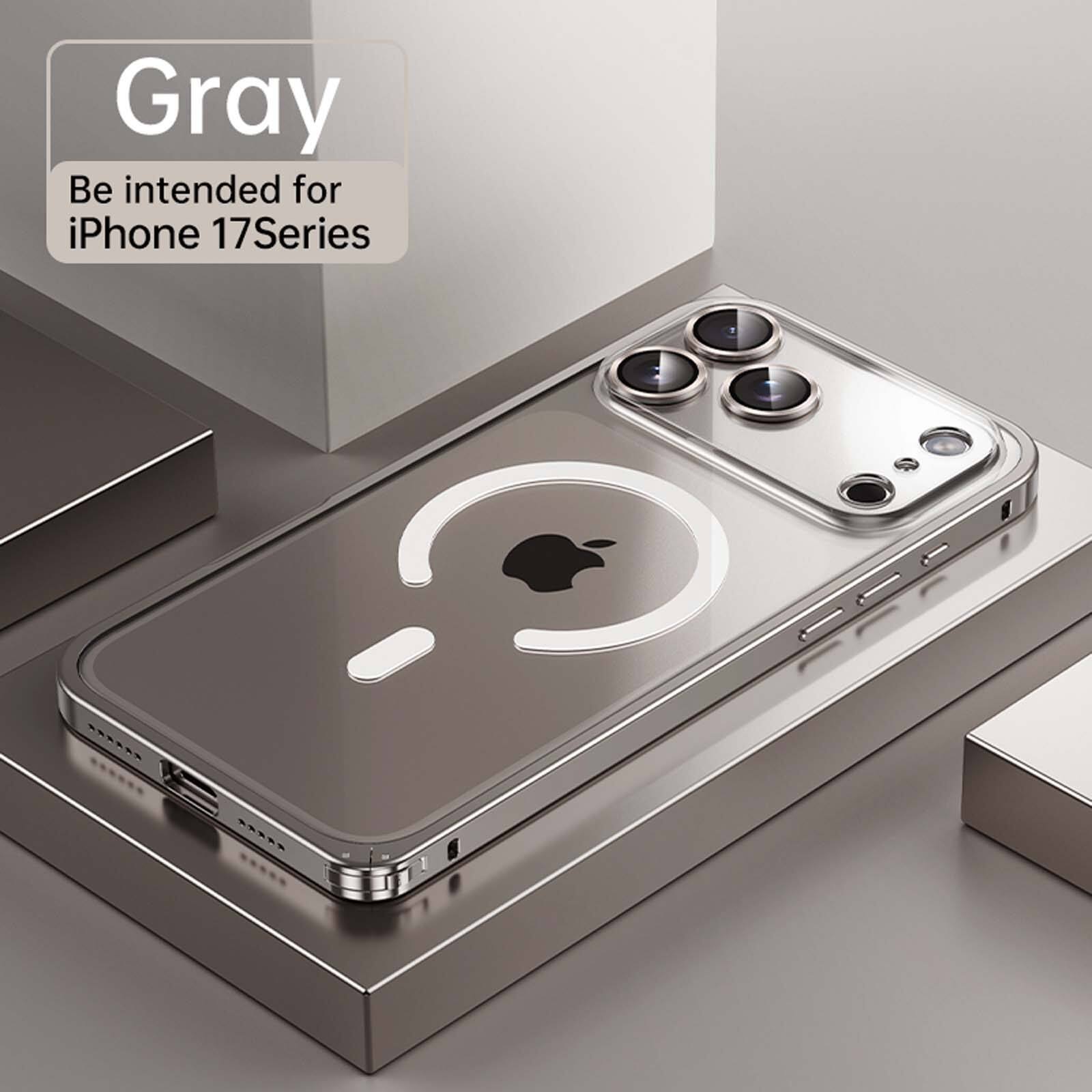 Dteck - Mag Safe Metal Frame Case for Apple iPhone 17 Pro Max,Slim Clear Back Shockproof Aluminum Bumper Cover with Lens Flim - Gray